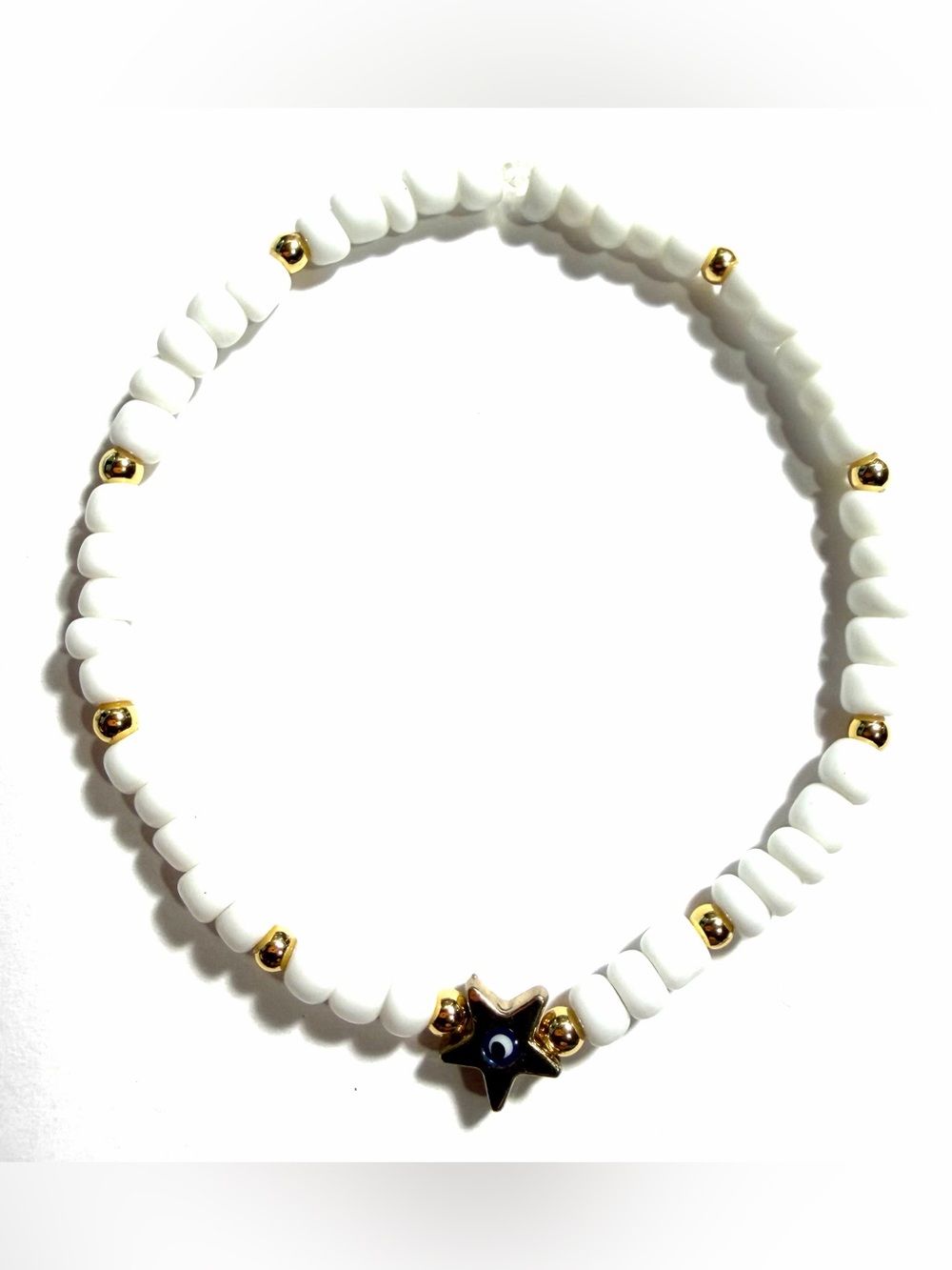 5 of Evil Eye Good Luck Charm White Seed Beaded Bracelets w Gold Star blue Eye